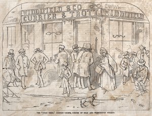The Cold Term, Boston - Scene, Corner Milk and Washington Streets, 1858. af Winslow Homer