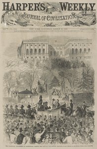 Den indledende procession i Washington passerer porten til Capitol Grounds (Fra en skitse af vores særlige kunstner), 1861 (trægravering) af Winslow Homer