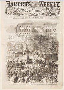 Den indledende procession i Washington passerer porten til Capitol Grounds, fra Harper