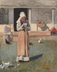 The Sick Chicken, 1874 (wc, gouache og grafit på vævet papir) af Winslow Homer
