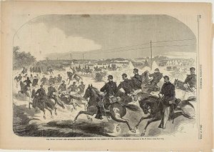 Unionens kavaleri og artilleri starter forfølgelsen af oprørerne op ad Yorktown Turnpike af Winslow Homer