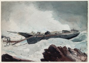 The Wrecked Schooner, ca. 1900-10 (akvarel og kul på papir) af Winslow Homer