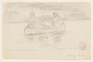 Tre mænd i en kano, Il Manigne, Quebec af Winslow Homer