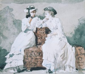 Two Ladies, 1880 (wc og grafit på papir) af Winslow Homer