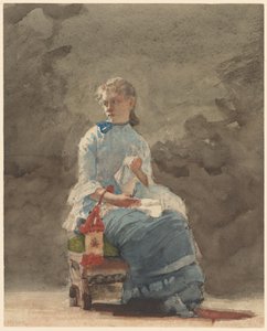 Kvindesyning, 1878-9 (akvarel over grafit på råhvidt vævet akvarelpapir) af Winslow Homer