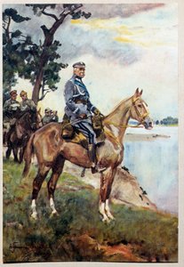 Ridesportræt af Marechal Jozef (Joseph) Klemens Pilsudski (1867-1935) på hans yndlingshest Kasztanka. Maleri af Woiciech Von Kossak (1857-1942)