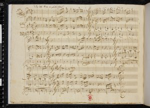 5 Kontretänze KV 609, autograf af nr. 5, Zweig MS 59, f.3v (pen  blæk på papir) af Wolfgang Amadeus Mozart