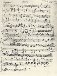 Begyndelsen af ​​klaversonaten i a-mol. KV310. Autograf. 1778