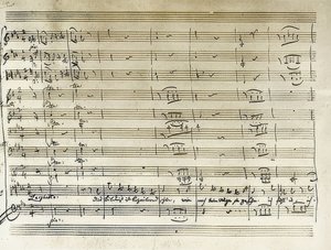 Håndskrevet skrift af begyndelsen af ​​Taminos portrætarie fra Tryllefløjten. Transskription af noter. 1791