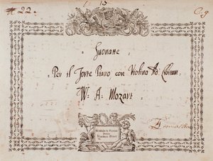 Frontispice af sonate for fort-klaver og violin af Mozart. af Wolfgang Amadeus Mozart