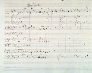 Side med partitur af Symphony NO. 8 i D-dur af Mozart (1768) af Wolfgang Amadeus Mozart