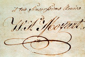 Underskrift af den østrigske komponist Wolfgang Amadeus Mozart (1756-1791)