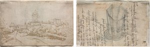 Udsigt over et slot (recto); Ottesidet skål (verso) af Wolfgang Huber