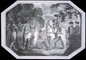 General Burgoyne og indianerne i 1777, indgraveret af J. Taylor, fra 
