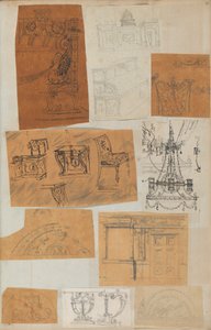 Side fra en scrapbog indeholdende tegninger og adskillige print af arkitektur, Int..., ca. 1800-1850. Skabere: Workshop af Charles Percier, Workshop af Pierre François Léonard Fontaine.