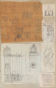 Side fra en scrapbog indeholdende tegninger og adskillige print af arkitektur, Int..., ca. 1800-1850. Skabere: Workshop af Charles Percier, Workshop af Pierre François Léonard Fontaine.
