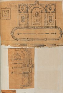 Side fra en scrapbog indeholdende tegninger og adskillige print af arkitektur, Int..., ca. 1800-1850. Skabere: Workshop af Charles Percier, Workshop af Pierre François Léonard Fontaine.