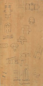Side fra en scrapbog indeholdende tegninger og adskillige print af arkitektur, Int..., ca. 1800-1850. Skabere: Workshop af Charles Percier, Workshop af Pierre François Léonard Fontaine.