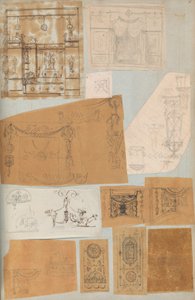 Side fra en scrapbog indeholdende tegninger og adskillige print af arkitektur, Int..., ca. 1800-1850. Skabere: Workshop af Charles Percier, Workshop af Pierre François Léonard Fontaine.