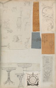 Side fra en scrapbog indeholdende tegninger og adskillige print af arkitektur, Int..., ca. 1800-1850. Skabere: Workshop af Charles Percier, Workshop af Pierre François Léonard Fontaine.