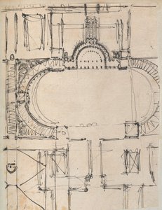 Side fra en scrapbog indeholdende tegninger og adskillige print af arkitektur, Int..., ca. 1800-1850. Skabere: Workshop af Charles Percier, Workshop af Pierre François Léonard Fontaine.