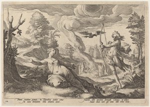 Apollo Killing Crown af Workshop of Hendrick Goltzius, after Hendrick Goltzius