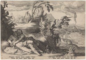 Apollo og Coronis af Workshop of Hendrick Goltzius, after Hendrick Goltzius
