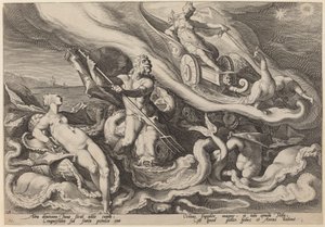 Juno klager til Oceanus og Tethys over Callisto af Workshop of Hendrick Goltzius, after Hendrick Goltzius