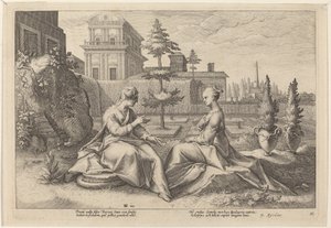 Juno i form af Beroe, Advarsel Semele af Workshop of Hendrick Goltzius, after Hendrick Goltzius