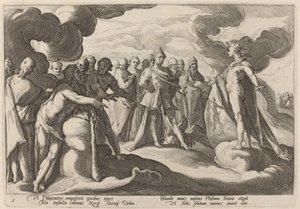 Jupiter og guderne beder Helios om at genoptage kontrollen over vognen af Workshop of Hendrick Goltzius, after Hendrick Goltzius