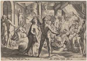 Phaeton spørger efter vognen af Workshop of Hendrick Goltzius, after Hendrick Goltzius