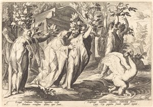 Phaetons søstre forvandlede sig til poppel, Cygnus til en svane af Workshop of Hendrick Goltzius, after Hendrick Goltzius