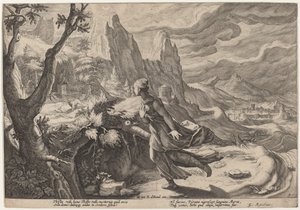 Thisbe Frightened by the Lion af Workshop of Hendrick Goltzius, after Hendrick Goltzius