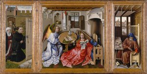 Mérode-altertavlen (bebudelses-triptykonet) af Workshop of Robert Campin