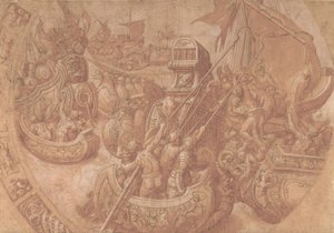 Søslaget i Morbihan-bugten, 1500-tallet. af Workshop of Taddeo Zuccaro.