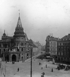 Löwenbräu Keller og Stiglmaierplatz, München, Tyskland, omkring 1900-tallet.
