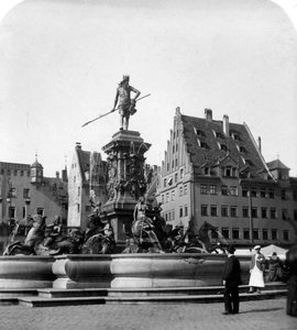Neptun-fontænen, Nürnberg, Tyskland, omkring 1900-tallet.