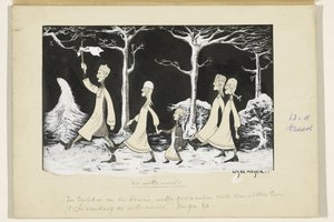 Henk, Anne, Hans, Noor og Elly marcherer gennem sneen af Wybo Meijer (signed by artist)