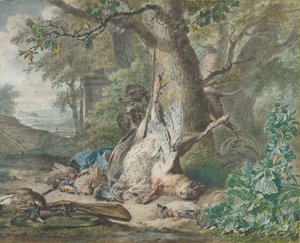 Jagt stilleben i en skov, 1784.