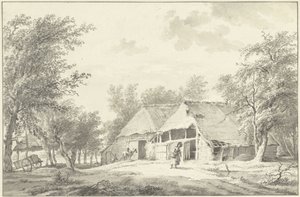 Landskab med gård og kvinde med kurv af Wybrand Hendriks
