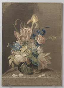 Flerfarvet broderet silketableau af Wynant Haelwegh