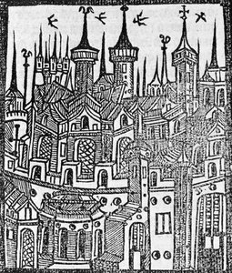 Træsnit fra The Chronicle of Englonde, 1497 af Wynkyn de Worde