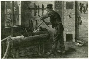 Sabotøren af Terneuzen, har etableret sig, forstørrer og graver træet ved hjælp af prop. Gravering af X.Mellery, efter naturen, for at illustrere historien "" Belgien"", i 1888, af Camille Lemonnier (1844-1913), kunstkritiker og forfatter. Udgivet i Til