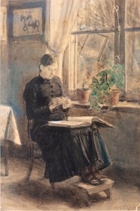 Kvinde blondemager (La Dentellière) (akvarel)