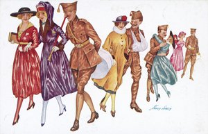 Soldater og piger (farve litho) af Xavier Sager
