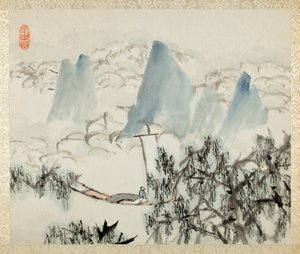 Landskab med figur, fra et album med Landskaber og kalligrafi for Liu Songfu
