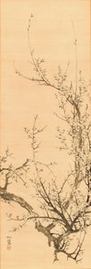 Blomme, før 1856 (blæk på silke)