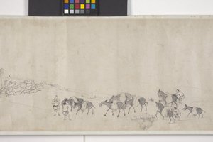 Et hundrede æsler, der transporterer korn, håndrulle, ca. 1700 (blæk på papir) af Ye Yin