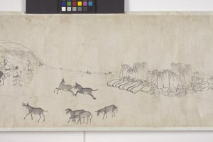 Et hundrede æsler, der transporterer korn, håndrulle, ca. 1700 (blæk på papir) af Ye Yin