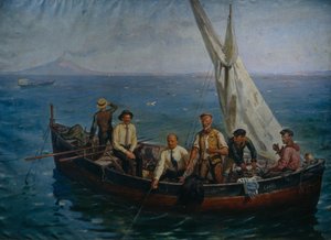 Lenin og forfatteren Maxim Gorky med fiskerne på Capri-øen, 1946 af Yefim Mikhailovich Tcheptsov
